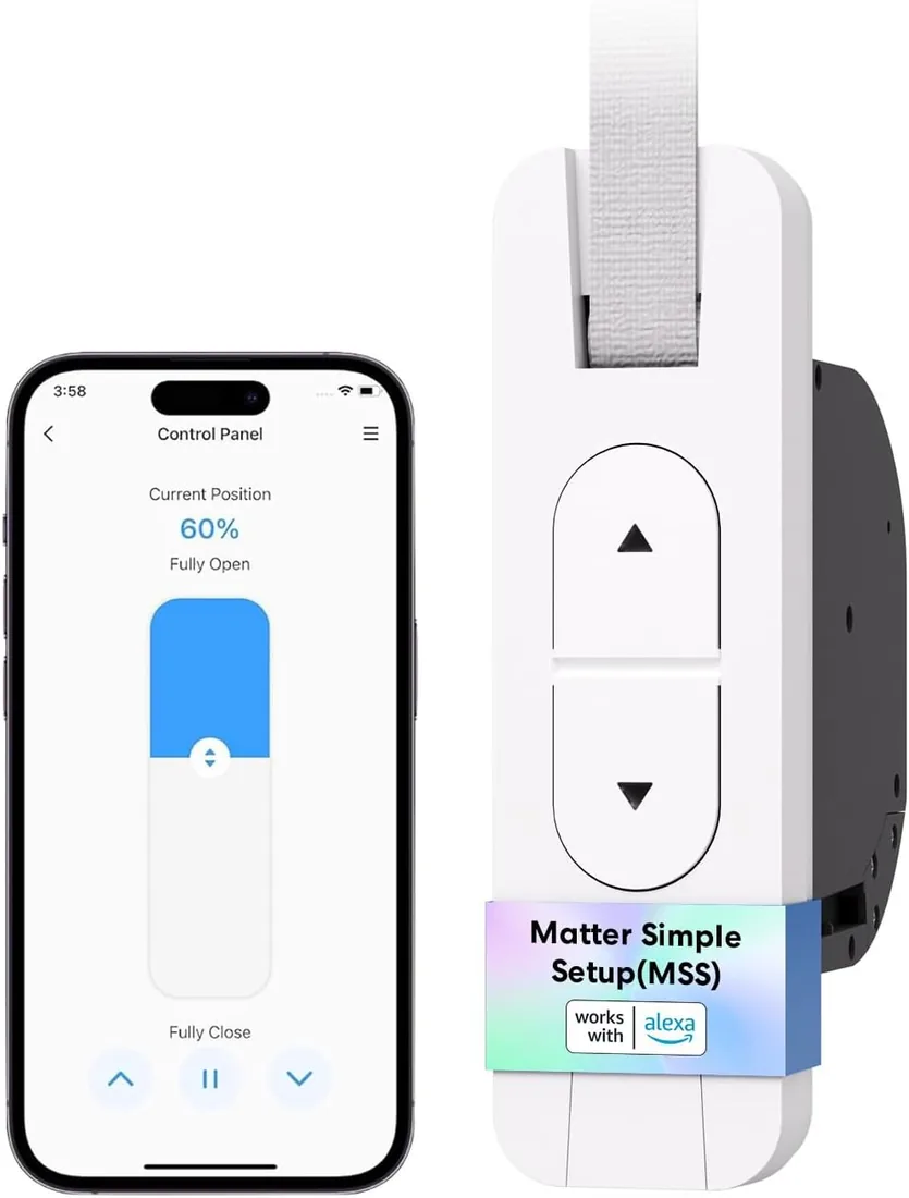 Meross Matter Enrollador Cinta Persiana Eléctrico, Motor Para Cinta de Recogedor Persiana WiFi, Carga Máxima: 45 Kg, Compatible con Apple HomeKit Siri, Alexa y Google Assistant