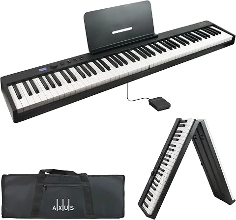 Axus Teclado De Piano Digital Plegable Portátil De 88 Teclas, Teclas Semipesadas De Tamaño Completo, Pedal De Sostenido, Batería Recargable - Negro foto 3