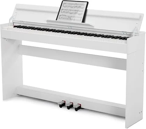 Piano digital MUSTAR de 88 teclas, teclado con tacto semi-ponderado con USB/MIDI y Bluetooth, cubierta semi-abierta, piano electrónico con unidad de 3 pedales, altavoces estéreo, 800 tonos y 64