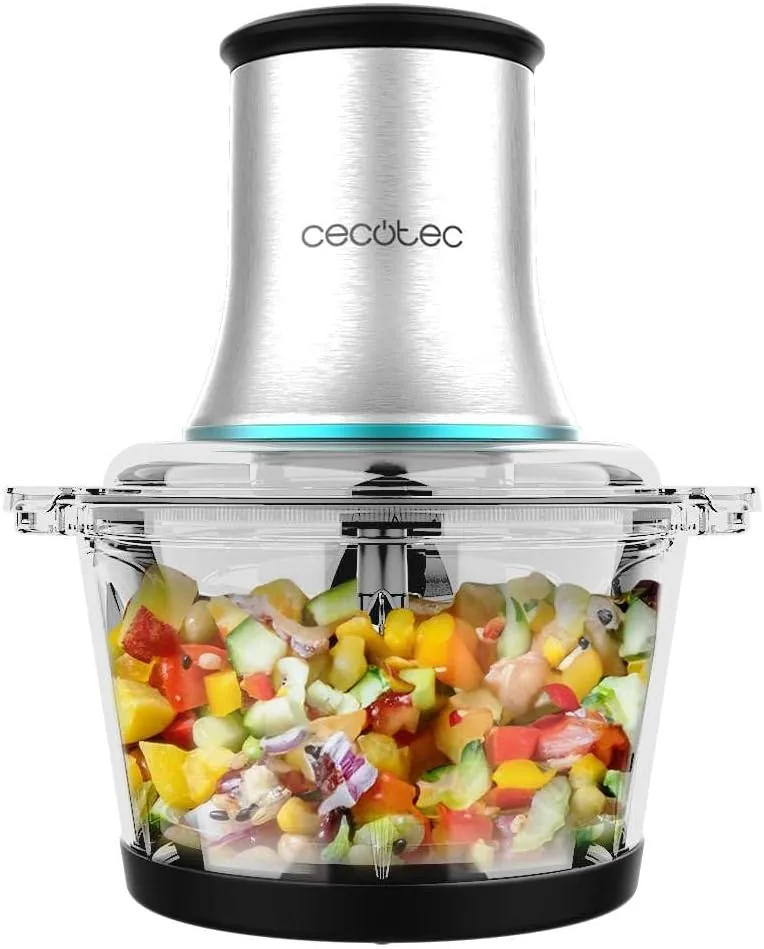 Cecotec Picadora ChopBeat 2000 Vindaloo Glass, 500W de Potencia, Pica, Trocea y Corta, Cuchilla de 4 Hojas de Acero Inoxidable, 2 Velocidades, Bol Cristal 500g