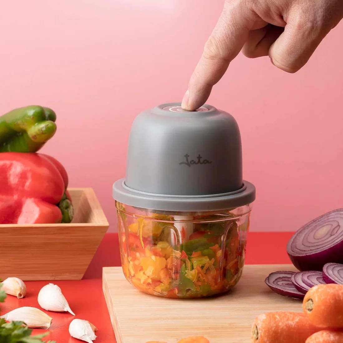 JATA JEPC1207 - Mini Picadora Eléctrica Recargable USB-C, Picadora Inalámbrica 430 ml, Cuchilla Acero Inoxidable 3 Alturas, Trituradora de Cocina BPA Free foto 3