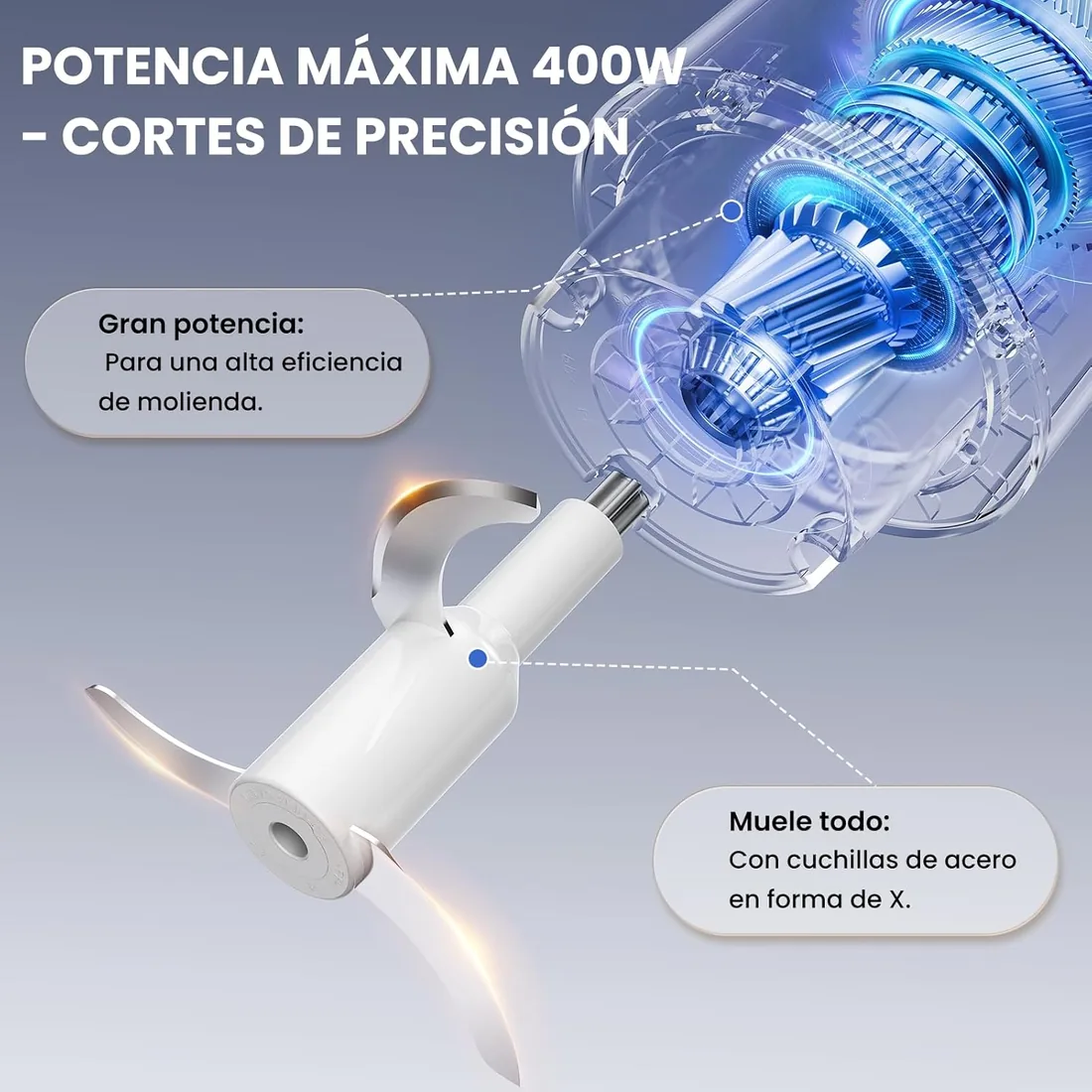 LINKChef Picadora Eléctrica 1,5L Vaso de Vidrio, 2 Velocidades, Cuchillas de Acero Inoxidable de 3 Niveles – Mini Procesador de Alimentos para Carne, Verduras, Frutas, Frutos Secos y Comida para Bebé foto 3