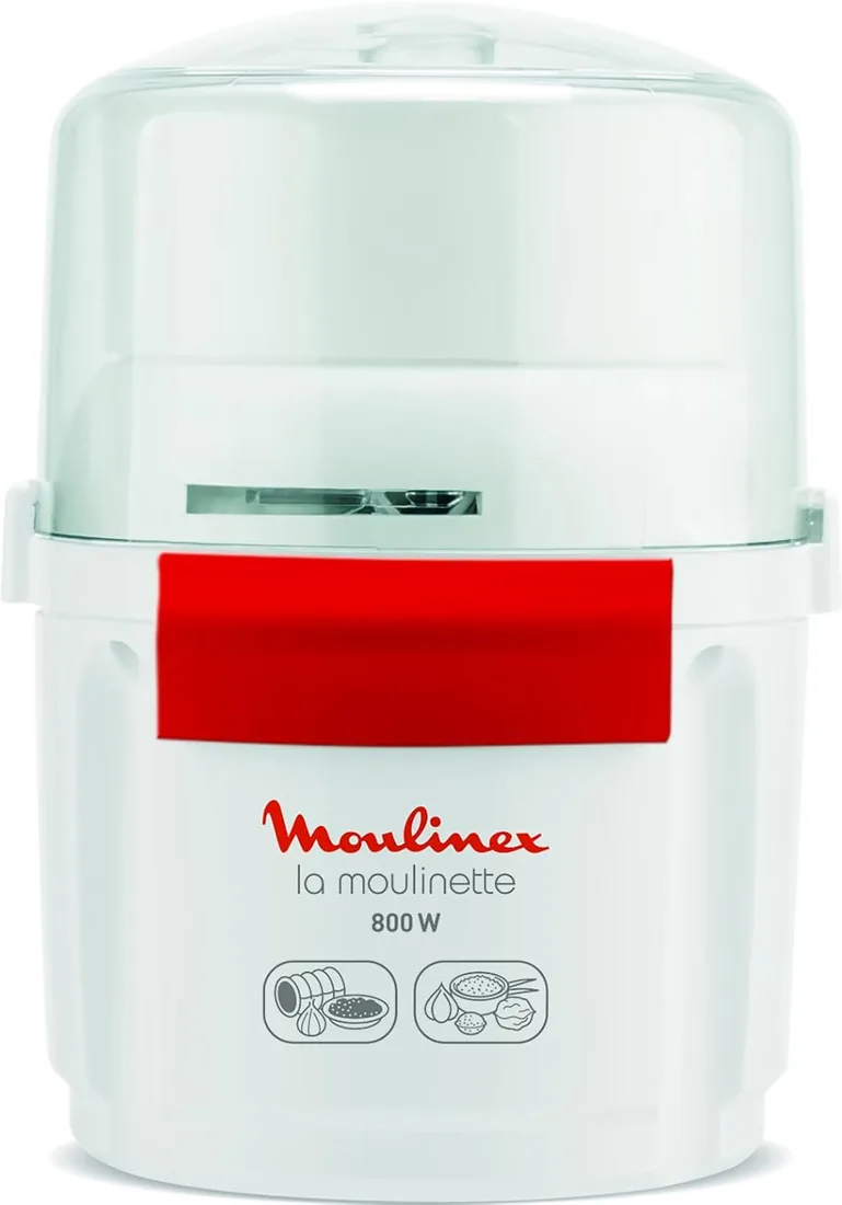 Moulinex la Moulinette, Picadora de 800 W, Capacidad de 200 gr | Pica carne, verduras, frutos secos, queso, Corta o mezcla, Sistema 1-2-3, Cuchilla doble acero inoxidable, Blanco, AD5601