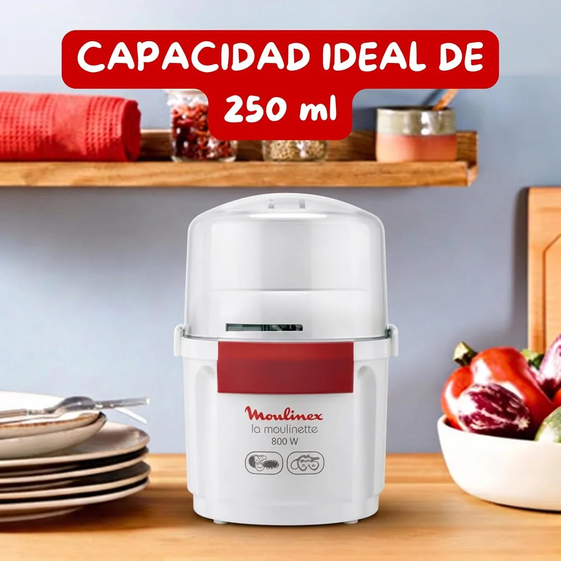 Moulinex la Moulinette, Picadora de 800 W, Capacidad de 200 gr | Pica carne, verduras, frutos secos, queso, Corta o mezcla, Sistema 1-2-3, Cuchilla doble acero inoxidable, Blanco, AD5601 foto 3