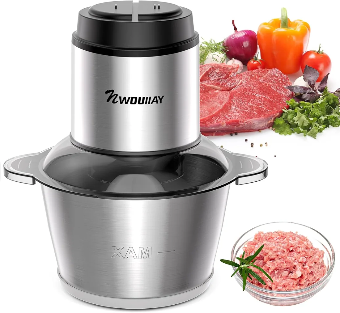Picadora de Carne 2L 300W 2 Velocidades y 4 Cuchillas de Acero Inoxidable | Picadora Eléctrica de Alimentos con Diseño Desmontable y Fácil Limpieza, Ideal para Carne, Verduras y Frutas
