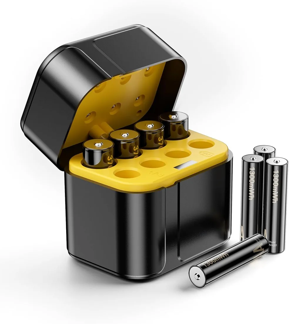 Kit de Pilas Recargables de Litio con Cargador (4 AA + 4 AAA) - Alta Capacidad 3700 mWh - hasta 2500 Ciclos de Vida - Incluye Cargador Rápido