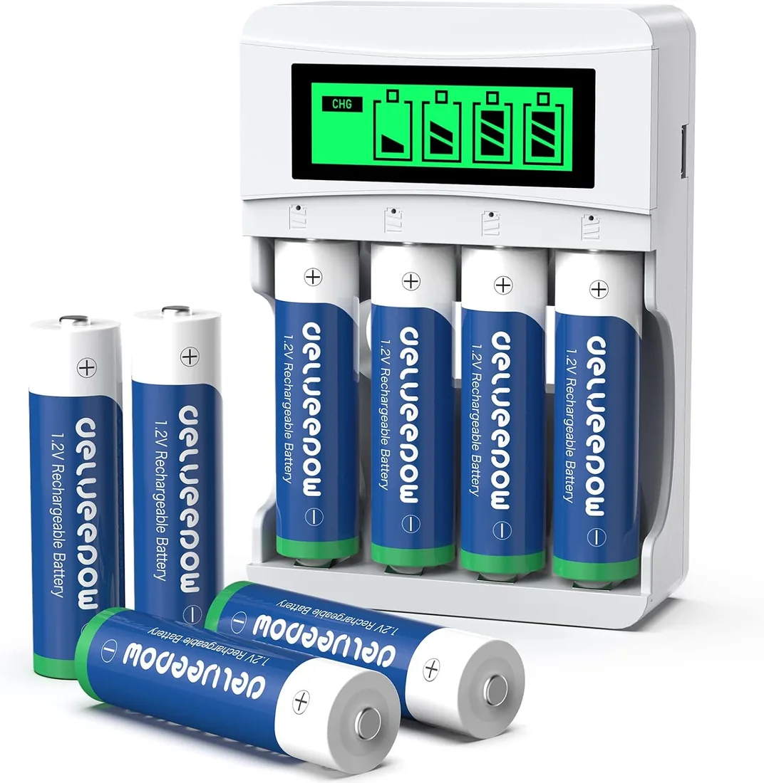Pilas Recargables AA 3300mAh, 8 Piezas con Cargador LCD | Alta Capacidad Ni-MH, Ranura Independiente, Ideal para Controles Remotos, Juguetes, Cámaras Y Dispositivos Electrónicos foto 3