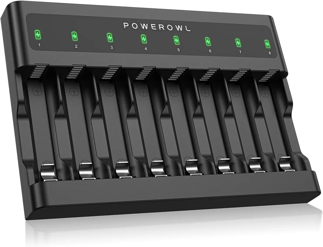 POWEROWL Cargaor de Pilas AA AAA de 8 Bahías, Ranura Independiente, Carga USB para Pilas Recargables Ni-MH AA AAA foto 2