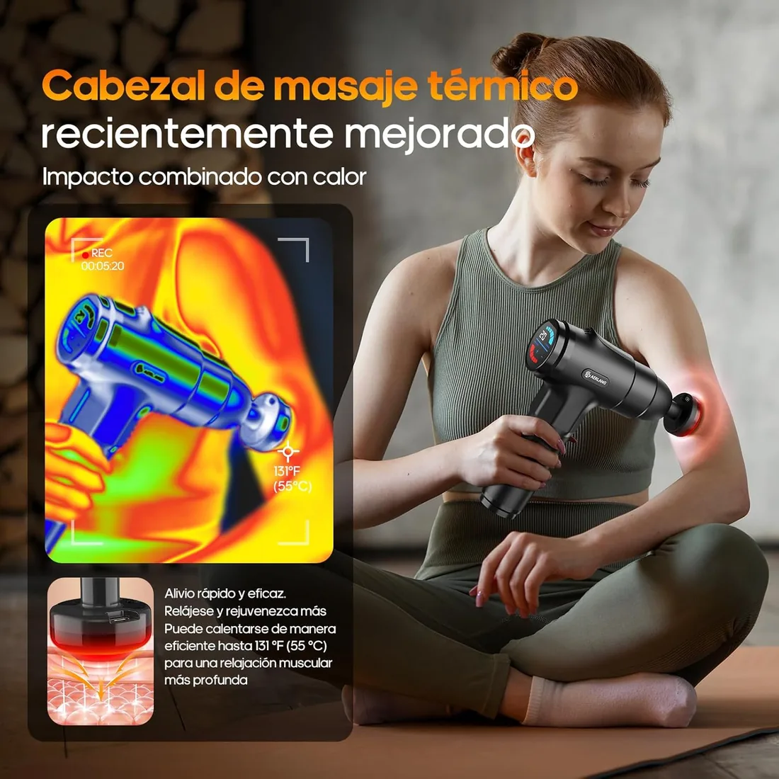 AERLANG Pistola de Masaje Muscular con Calor – Masajeador Muscular Profundo con 20 Velocidades, 7 Cabezales y Pantalla LED, Masajeador Cervical y Espalda – Regalo para Hombre, Mujer, Papá y Mamá foto 2