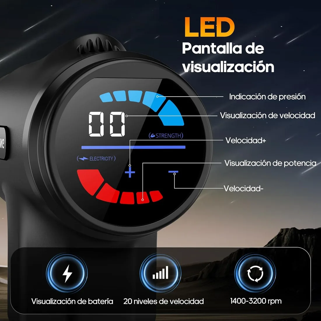 AERLANG Pistola de Masaje Muscular con Calor – Masajeador Muscular Profundo con 20 Velocidades, 7 Cabezales y Pantalla LED, Masajeador Cervical y Espalda – Regalo para Hombre, Mujer, Papá y Mamá foto 3