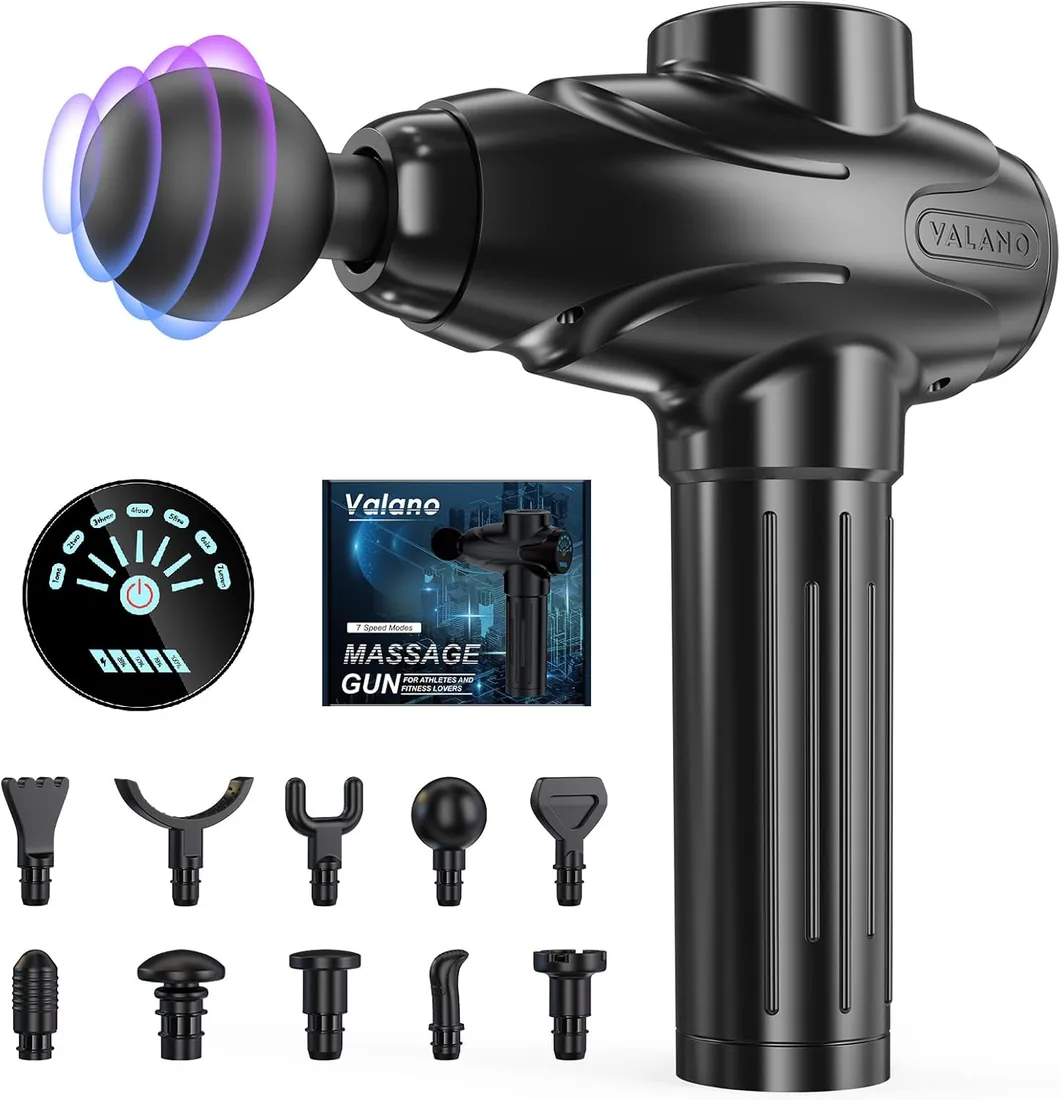 Pistola de Masaje Muscular Profesional, Masajeador Cervical y Espalda de 7 Velocidades con Pantalla LCD, Pistola Masaje Massage Gun con 10 Cabezales para Alivio Profundo de Músculos