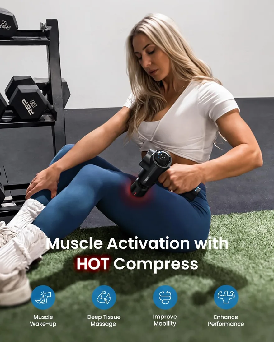 RENPHO Pistola de masaje con calor y frío, masaje de tejido profundo | Masaje de percusión con calor y frío, diseño ligero con funda para casa, oficina, gimnasio y entrenamiento diario foto 3