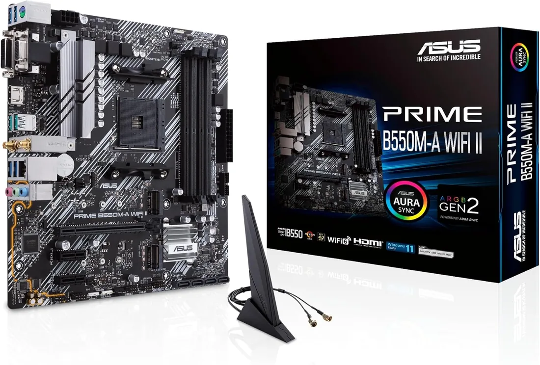 ASUS Prime B550M-A WiFi II - Placa Base mATX AMD AM4 | AMD B550, PCIe 4.0, WiFi6, Dual M.2, SATA 6 Gbit/s, Aura Sync