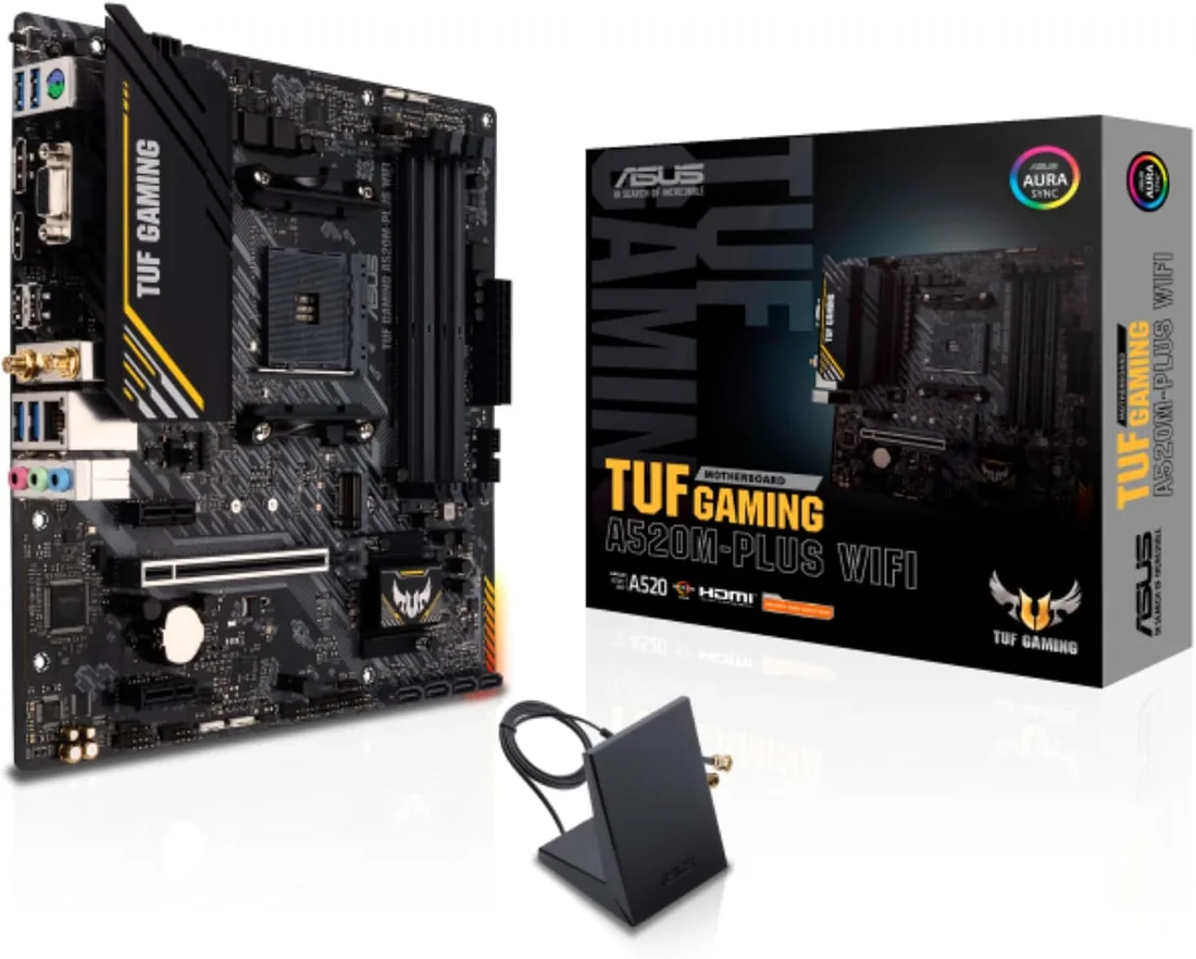 ASUS TUF Gaming A520M-PLUS WiFi - Placa Base de Gaming Micro-ATX AMD B550 Ryzen AM4, M.2, Wi-Fi 802.11ac, SATA 6 Gbps, USB 3.2 Gen. 1, SATA 6 Gbps y Conectores Aura direccionables de 2 Gen
