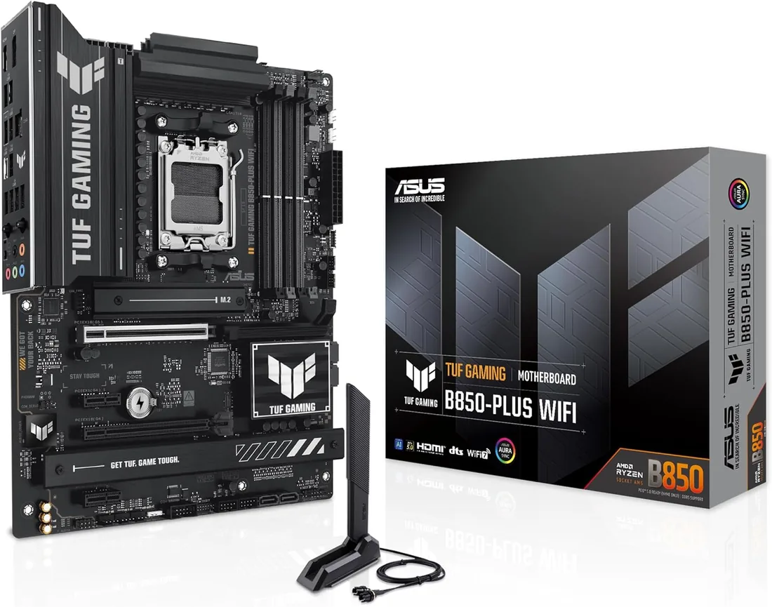 ASUS TUF Gaming B850-PLUS WiFi - Placa Base AMD ATX | 14+2+1 DrMOS 80A, DDR5, PCIe 5.0, 3x M.2, WiFi 7, Realtek 2.5Gb Ethernet, DisplayPort, HDMI, USB 20Gbps Tipo-C, Aura Sync