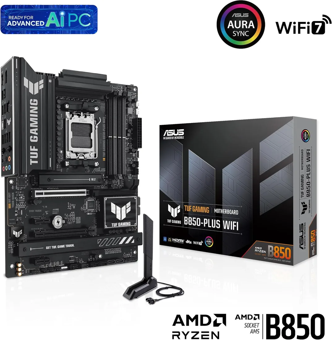 ASUS TUF Gaming B850-PLUS WiFi - Placa Base AMD ATX | 14+2+1 DrMOS 80A, DDR5, PCIe 5.0, 3x M.2, WiFi 7, Realtek 2.5Gb Ethernet, DisplayPort, HDMI, USB 20Gbps Tipo-C, Aura Sync foto 2