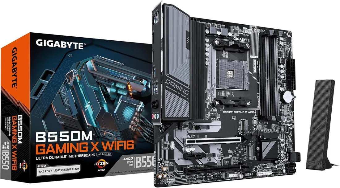 GIGABYTE B550M Gaming X WIFI6 Placa Base - Procesadores AMD Ryzen 5000, VRM de 5+3 Fases, hasta 3200 MHz DDR4, 1x M.2 PCIe 4.0 + 1x M.2 PCIe 3.0, Wi-Fi 6, LAN 1 GbE, USB 3.2 Gen 1