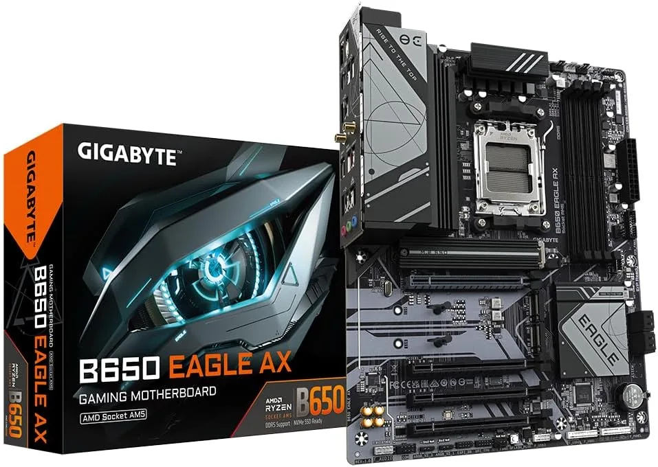 GIGABYTE B650 Eagle AX Placa Base - AMD Ryzen Serie 9000, VRM de 12+2+2 Fases, hasta 7600 MHz DDR5 (OC), 1xPCIe 5.0 + 2xPCIe 4.0 M.2, LAN GbE, WiFi 6E, USB 3.2 Gen 2