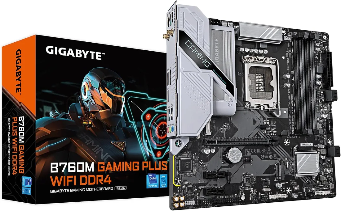 GIGABYTE Placa Base B760M Gaming Plus WiFi DDR4 - Soporta CPU Intel Core de 14ª generación, VRM de 4+1+1 Fases, DDR4 de hasta 5333 MHz (OC), 2 PCIe 4.0 M.2, Wi-Fi 6, LAN de 1 GbE, USB 3.2 Gen 1
