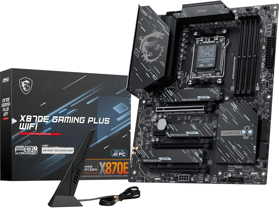 MSI X870E Gaming Plus WiFi Placa Base, ATX - Admite procesadores AMD Ryzen 9000/8000 / 7000, AM5-60A SPS VRM, DDR5 Memory Boost 8200+ MT/s (OC), PCIe 5.0 x16 & 4.0 x4, M.2 Gen5, Wi-Fi 7, 5G LAN