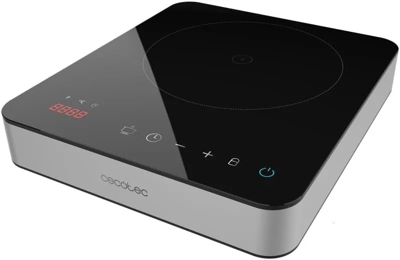 Cecotec Placa de Inducción Portátil 1 Fuego Full Magma Single. 2000W, Diseño de Cristal Esmaltado, 10 Niveles de Potencia, Control Táctil, Temperatura Ajustable, Protección contra Sobrecalentamiento