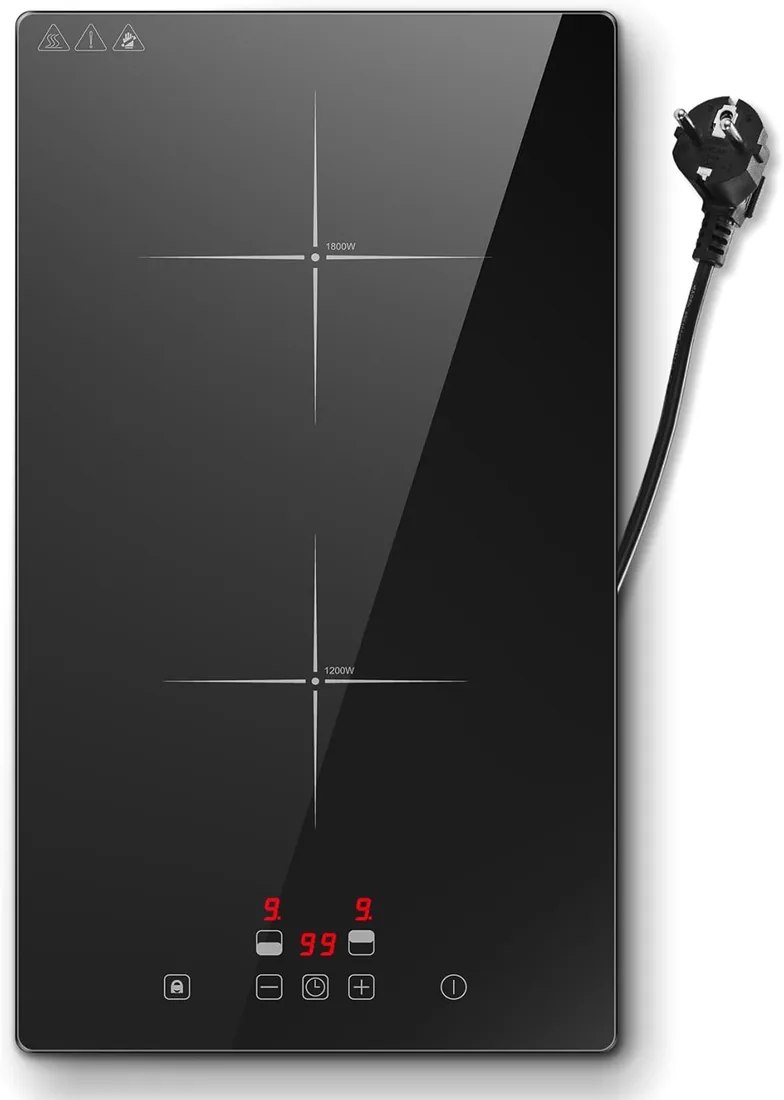 SNDOAS Placa Induccion 2 Fuegos 30cm, 3000W, Con Enchufe, Encastre/Portátil | 9 Niveles, Control Táctil, Temporizador 99 Min, Apagado Automático, Seguridad Infantil, Detección de Ollas foto 3