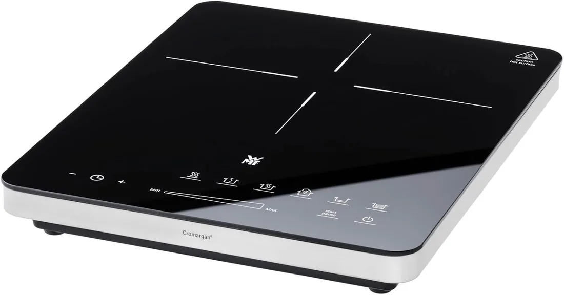 WMF Kult X - Placa de inducción portatil de acero inoxidable 18/10, 2100 W, cocina o calienta, 6 programas y 8 potencias, fácil limpieza