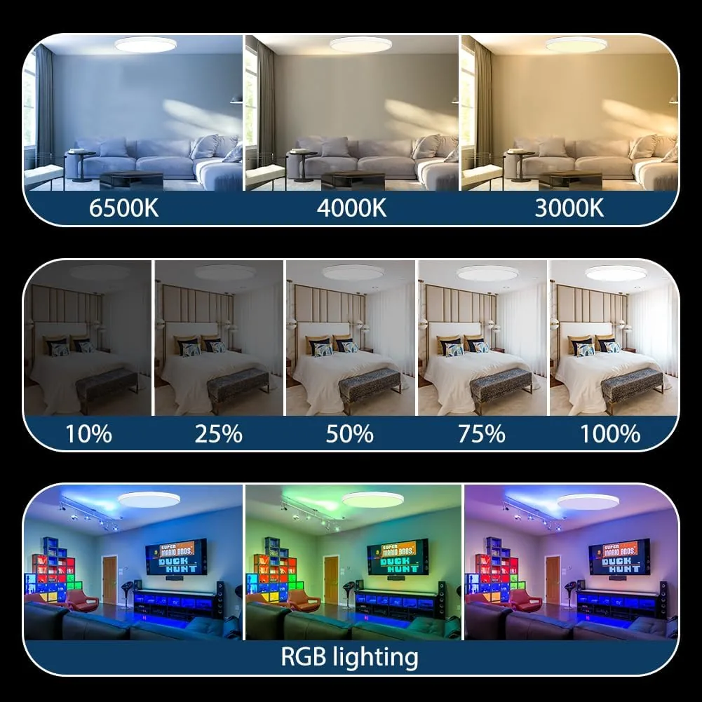 HOTUT - Lámpara de techo LED con RGB, lámpara con control remoto y control de APP, lámpara de techo LED 24W, lámpara de techo LED regulable 3000K-6500K, lámpara de techo LED para cocina, baño, oficina foto 3