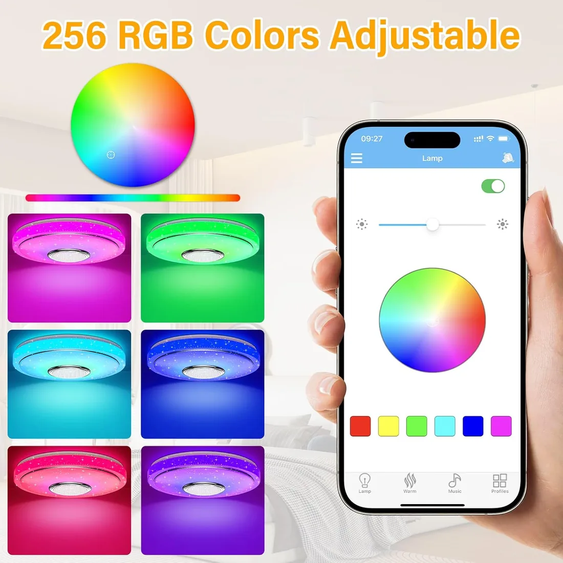 Lámpara de Techo LED Regulable 48W RGB Plafon LED Techocon Altavoz Bluetooth Ø30CM Plafón LED Lampara Techo con Mando a Distancia y Control APP Luz de Dormitorio Para Baño Sala de Estar foto 3
