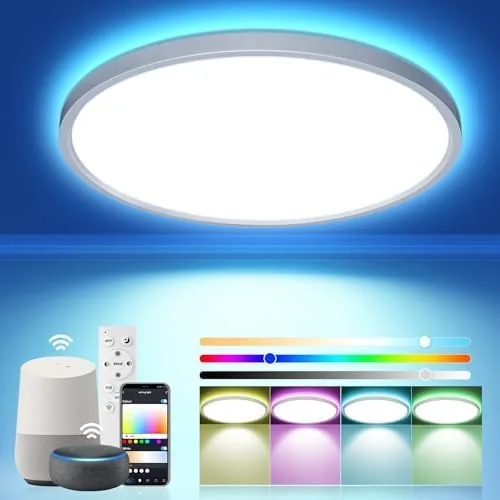 OTREN Plafon LED Techo Inteligente 40cm RGB, 48W 3000k-6500k Luz de Techo LED con Mando y App, Lámpara Techo Regulable Compatible con Alexa, Luces de Colores para Sala Dormitorio Cocina Baño IP44 foto 3