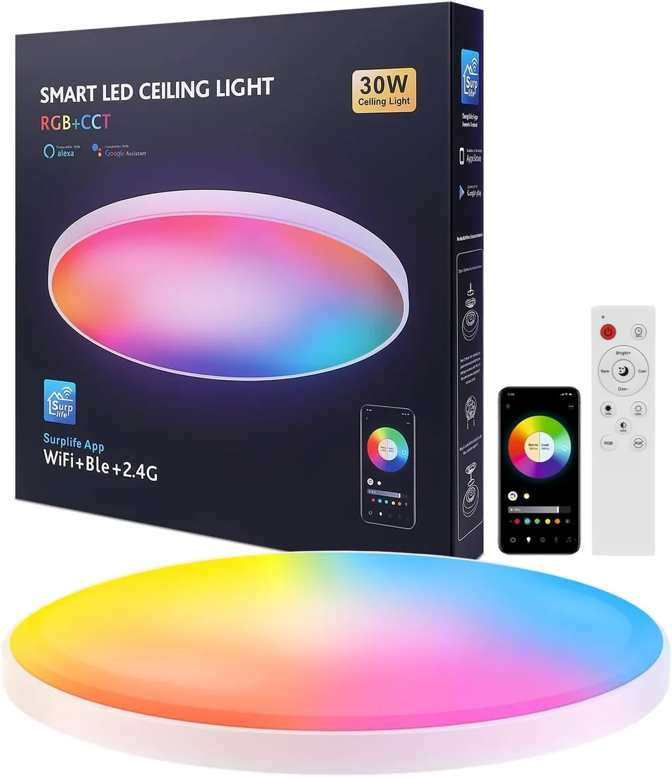 Plafón LED Techo 30W 30cm, Lámpara Techo Inteligente RGBIC con Alexa y Google Home, 16 Millones Colores Regulable 2700K-6500K, Mando a Distancia, Control APP, Luz Techo para Dormitorio, Salón, Cocina foto 3