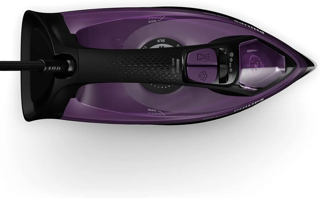 Philips Serie 5000 Plancha de Vapor, 2400W de Potencia, 45g/min, Golpe de Vapor 180g, Vapor Vertical, Suela SteamGlide Plus, Negro/Púrpura (DST5030/80) foto 3