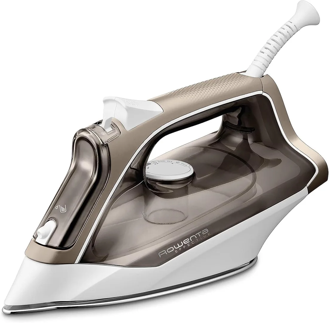 Rowenta Effective+, Plancha de vapor, Golpe de vapor de 120 g/min, Beige | Potencia 2400W, Suela Microsteam 300 de acero inoxidable, Tecnología Autosteam, Antigoteo, Punta precisión, DX1635
