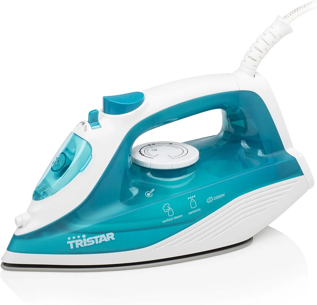 Tristar Plancha de Vapor, 2000 W, Suela de Cerámica, Ajustable, Vertical, Golpe hasta 70 g/min, Función de Autolimpieza, Depósito de Agua de 210 ml, Cable de 1,9 m, ST-8300, Azul
