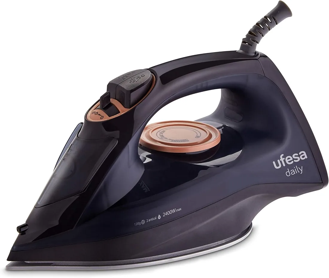 Ufesa PV1100C Daily Plancha de Vapor 2400W, Golpe de Vapor Max 120gr y Constante 0 - 30gr/min, Suela Cerámica, Doble Sistema Antical, Antigoteo, Color Negro