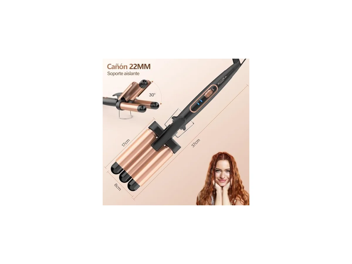 Rizador Pelo Ondas Plancha Ondas - Rizador de Pelo 3 Barriles 22mm Ondulador de Cerámica Calentamiento… foto 3