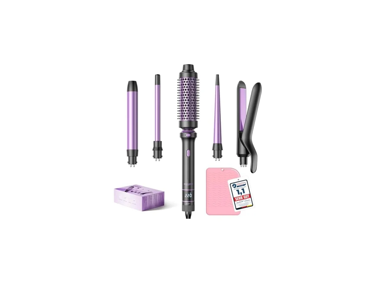 Curling Iron 5 en 1 BESTOPE PRO - Con Plancha de Pelo, Cepillo TéRmico, Rizador Pelo Ondas (9 Mm-25 Mm),…