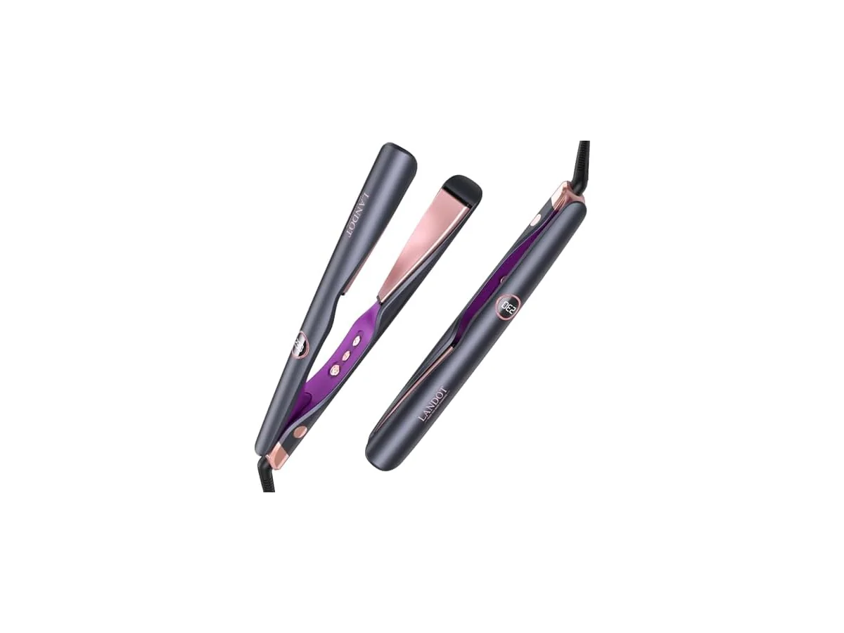 LANDOT Plancha de Pelo Alisador Rizador 2 en 1, Voltaje Dual Para Viaje
