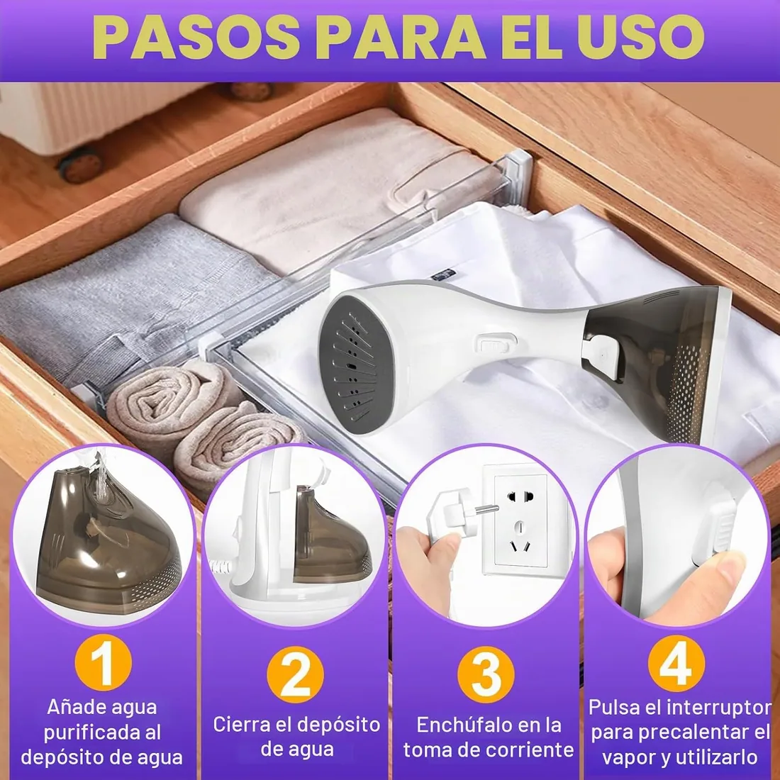 Plancha Vertical Vapor 1500W,Plancha Vapor Vertical Portátil con 270ml de Tanque Plancha Vapor para Elimina Arrugas Calentamiento Rápido, Cable de 1,8 M, Ideal para Viajes y Uso Doméstico foto 2