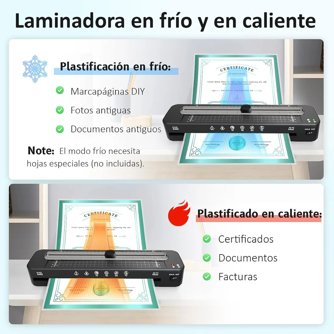 Plastificadora A3, 5 en 1 para A3 A4 A5 A6 Máquina Laminadora | Modo Frío y Caliente Con Cortador de Papel, Redondeador de Esquinas y 20 Hojas de Laminación para Escuela, Oficina y Hogar foto 2
