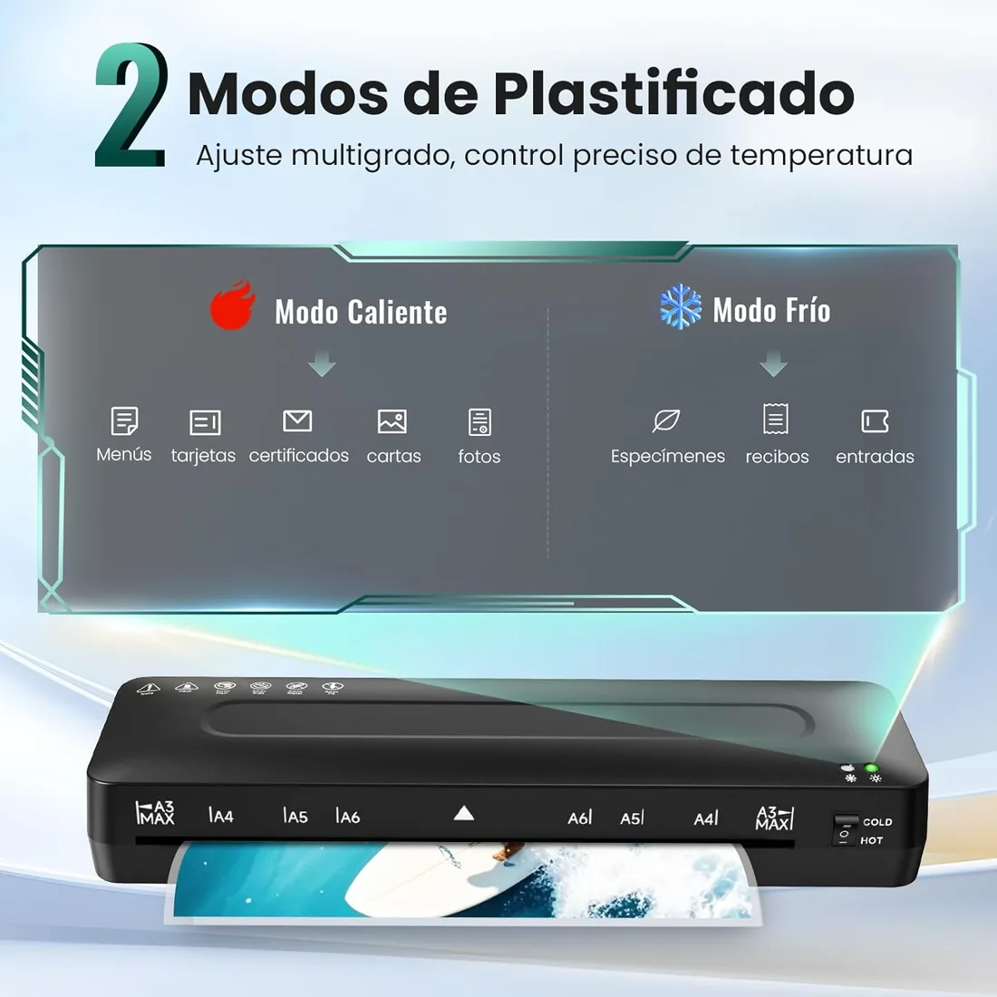 Plastificadora A3 Máquina de Laminadora - 5 en 1 Plastificadora A3 y A4 | Guillotina A3 A4 A5 A6 en A3 Plastificadora Modo Frío y Caliente, Redondeador de Esquina y Bolsas para Colegio Oficina Hogar foto 2