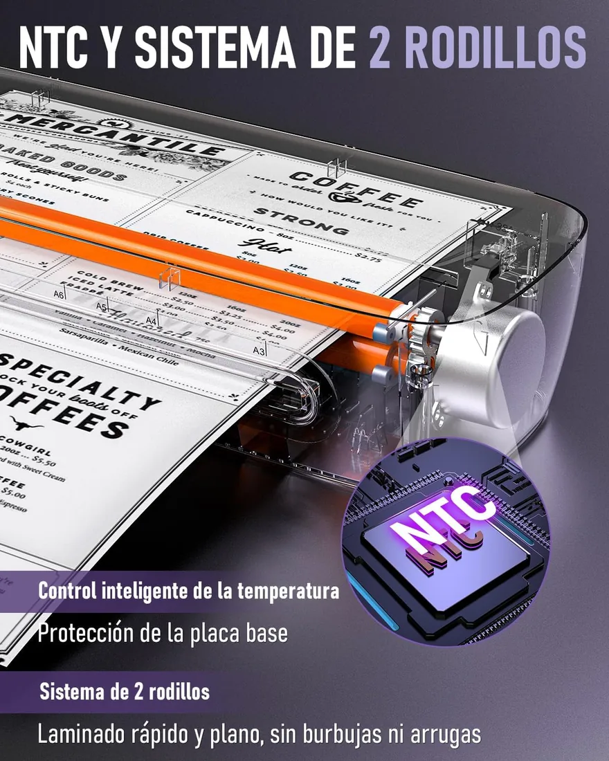 Plastificadora A3 y A4 con Guillotina, en caliente y en frío | Kit 9 en 1: 30 fundas en cuatro tamaños, redondeador, perforadora y 3 anillas para casa, colegio y oficina foto 3