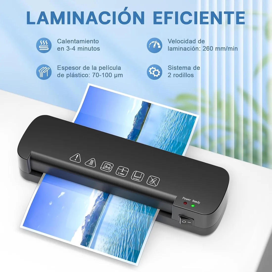 Plastificadora A4 4 en 1, Laminadora Térmica para A4/A5/A6, 70-100 Micras | Precalentamiento en 3-4 min y velocidad de 260 mm/min. Incluye 15 fundas para plastificar fotos, documentos y manualidades foto 2