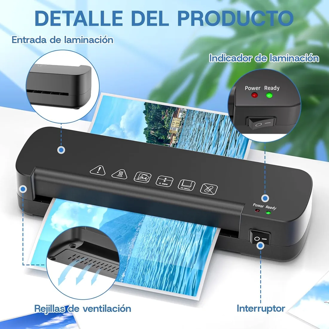Plastificadora A4 4 en 1, Laminadora Térmica para A4/A5/A6, 70-100 Micras | Precalentamiento en 3-4 min y velocidad de 260 mm/min. Incluye 15 fundas para plastificar fotos, documentos y manualidades foto 3