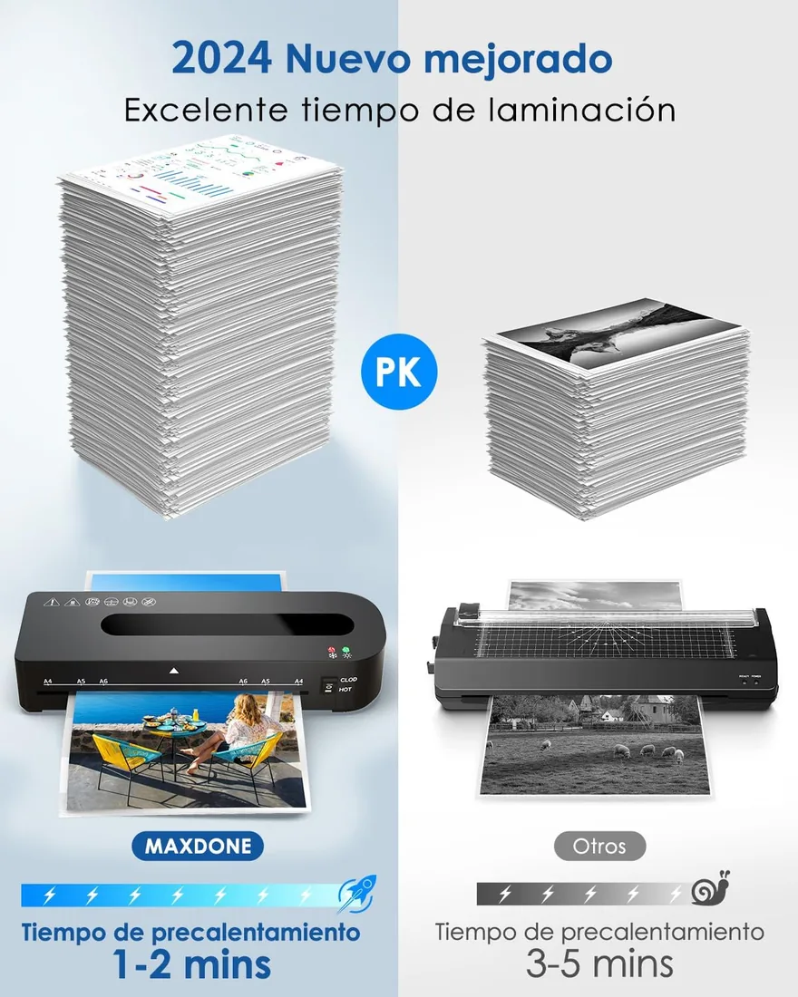 Plastificadora A4 Máquina Laminadora 4 en 1 con 30 Bolsas de Plastificación | para A4/A5/A6, 90s Calentamiento Rápido, MAXDONE Plastificadora Frío Caliente con Cortador de Papel y Redondeador de Esquinas foto 2