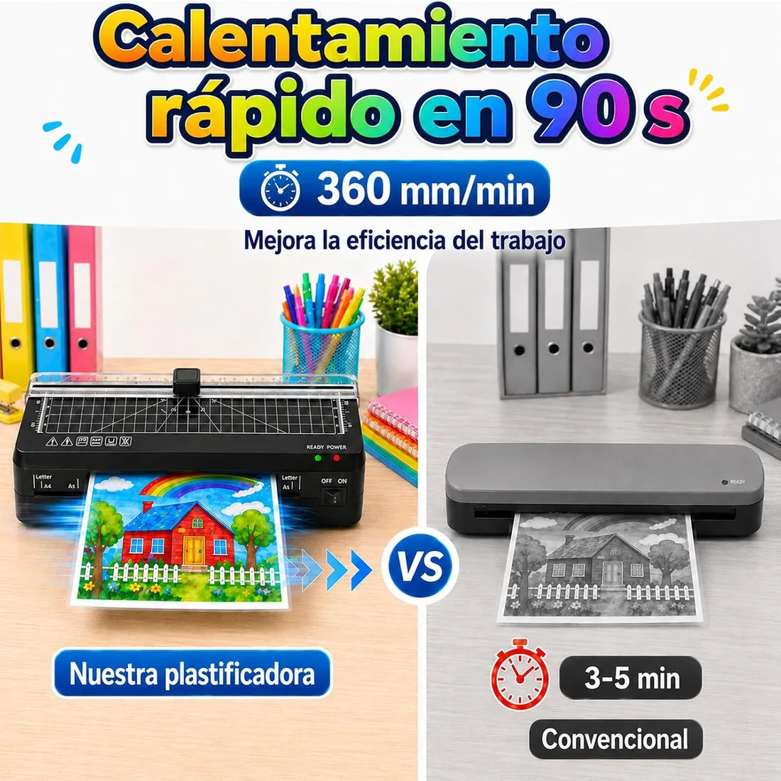 Plastificadora, Plastificadora A4 Calentamiento rápido 70 s | Control de temperatura NTC, Cortador integrado, Función ABS antiatasco, Portátil para Colegio, Oficina y Hogar foto 3