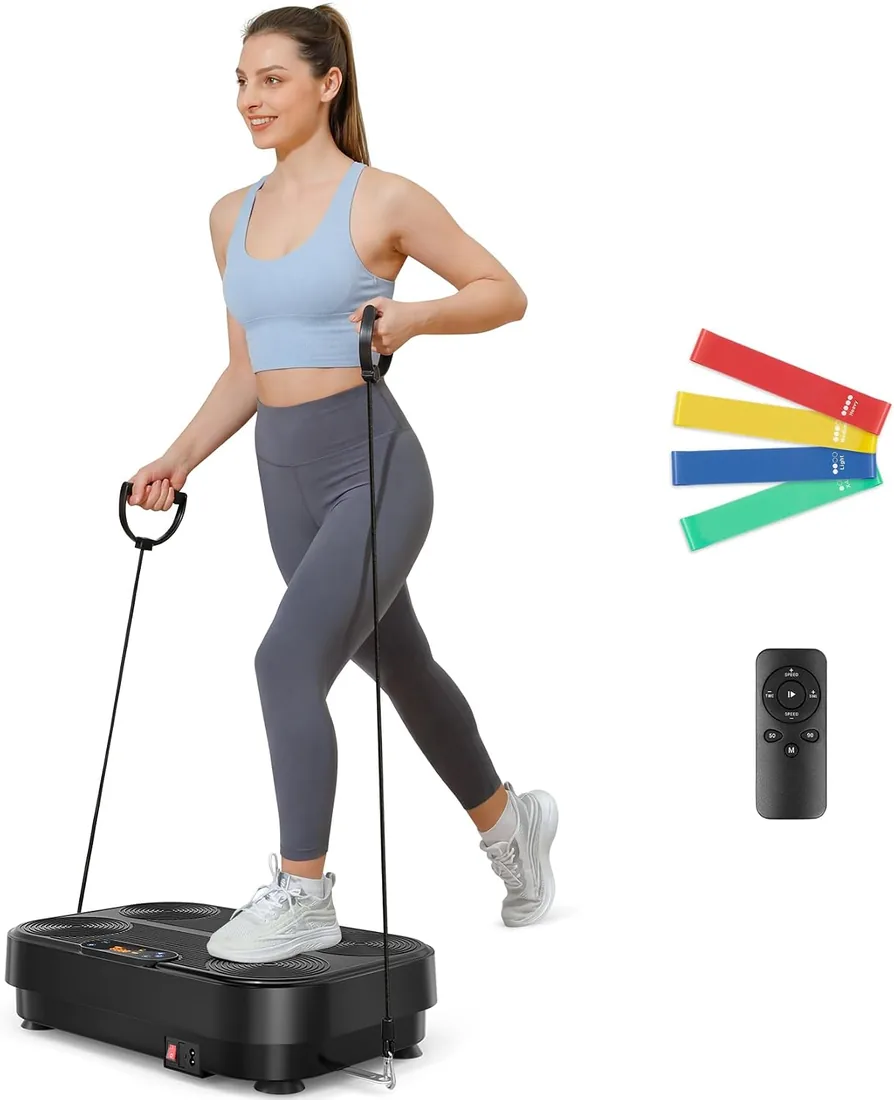 Dripex Plataforma Vibratoria para Casa, Máquina de Vibración con 1–99 Niveles de Intensidad y 4 Bandas Elásticas, Entrenamiento de Cuerpo Completo, Capacidad de hasta 130 kg