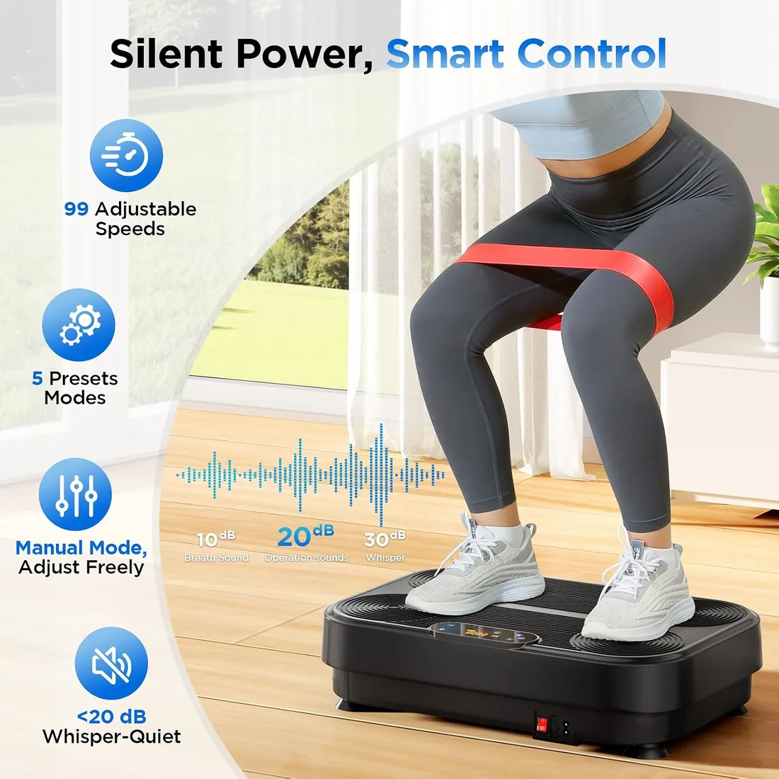 Dripex Plataforma Vibratoria para Casa, Máquina de Vibración con 1–99 Niveles de Intensidad y 4 Bandas Elásticas, Entrenamiento de Cuerpo Completo, Capacidad de hasta 130 kg foto 2