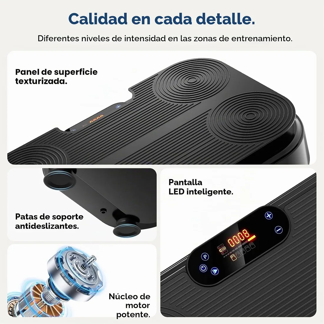 Dripex Plataforma Vibratoria para Casa, Máquina de Vibración con 1–99 Niveles de Intensidad y 4 Bandas Elásticas, Entrenamiento de Cuerpo Completo, Capacidad de hasta 130 kg foto 3