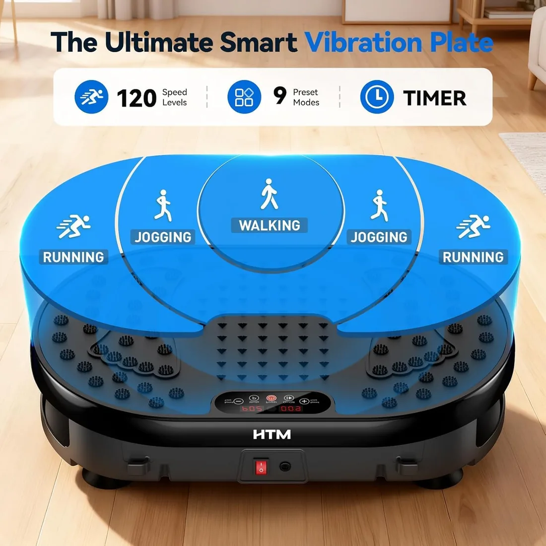 HTM Plataforma Vibratoria, Plataforma Vibración Muscular Silenciosa y Compacta para Moldear el Cuerpo y Relajarse, con 2 Bandas Elásticas, Aptas para Uso Doméstico foto 2